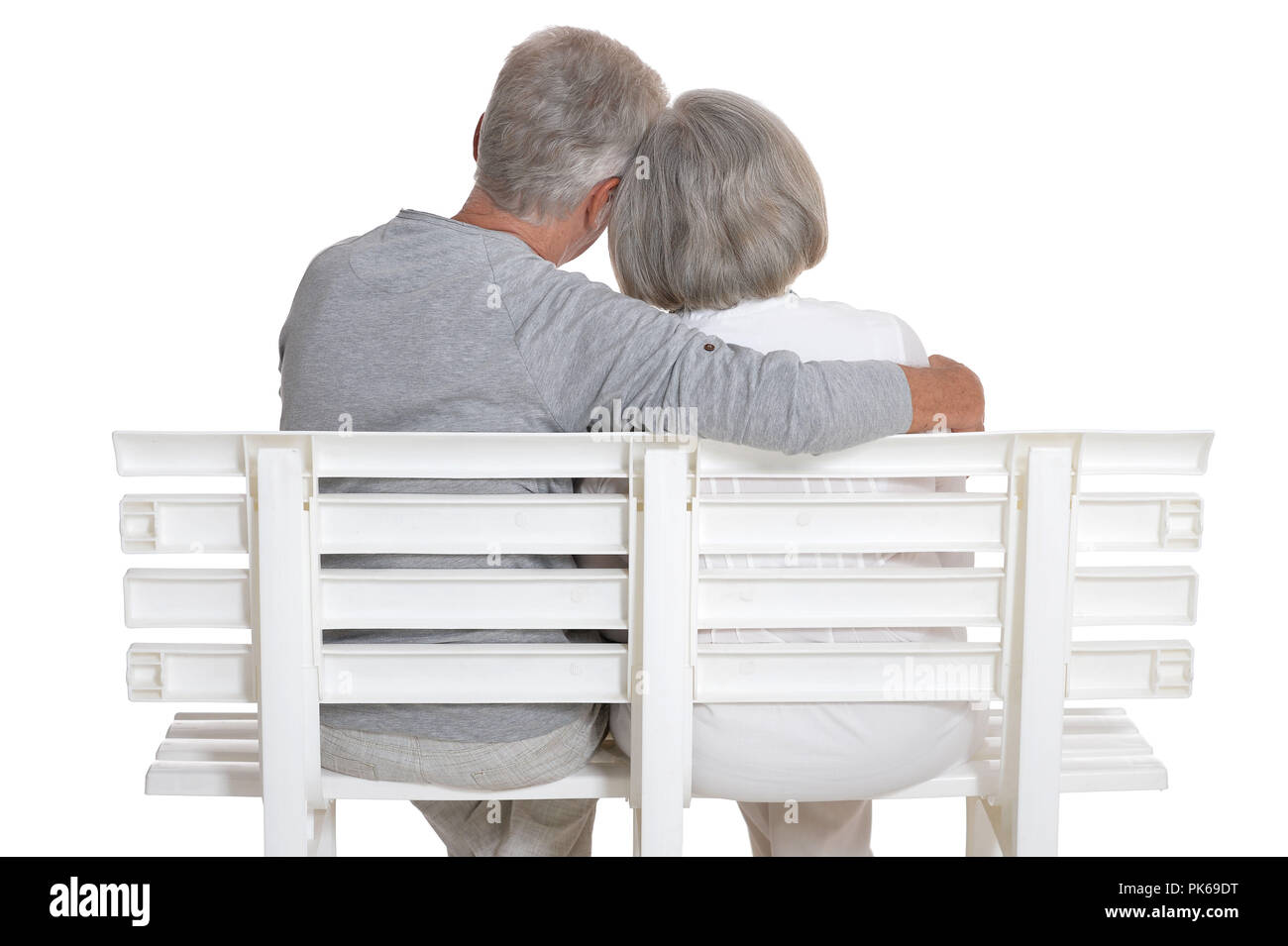 Portrait of senior couple posing isolated on white background Stock ...