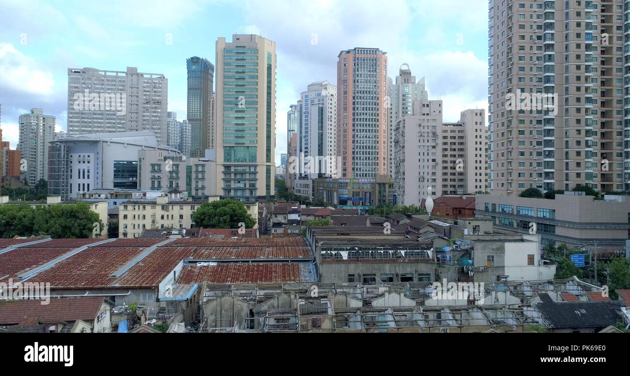 One of the very few remaining old Shanghai style residential areas shortly before its demolition. 08.19.2018. Shanghai, China. Stock Photo