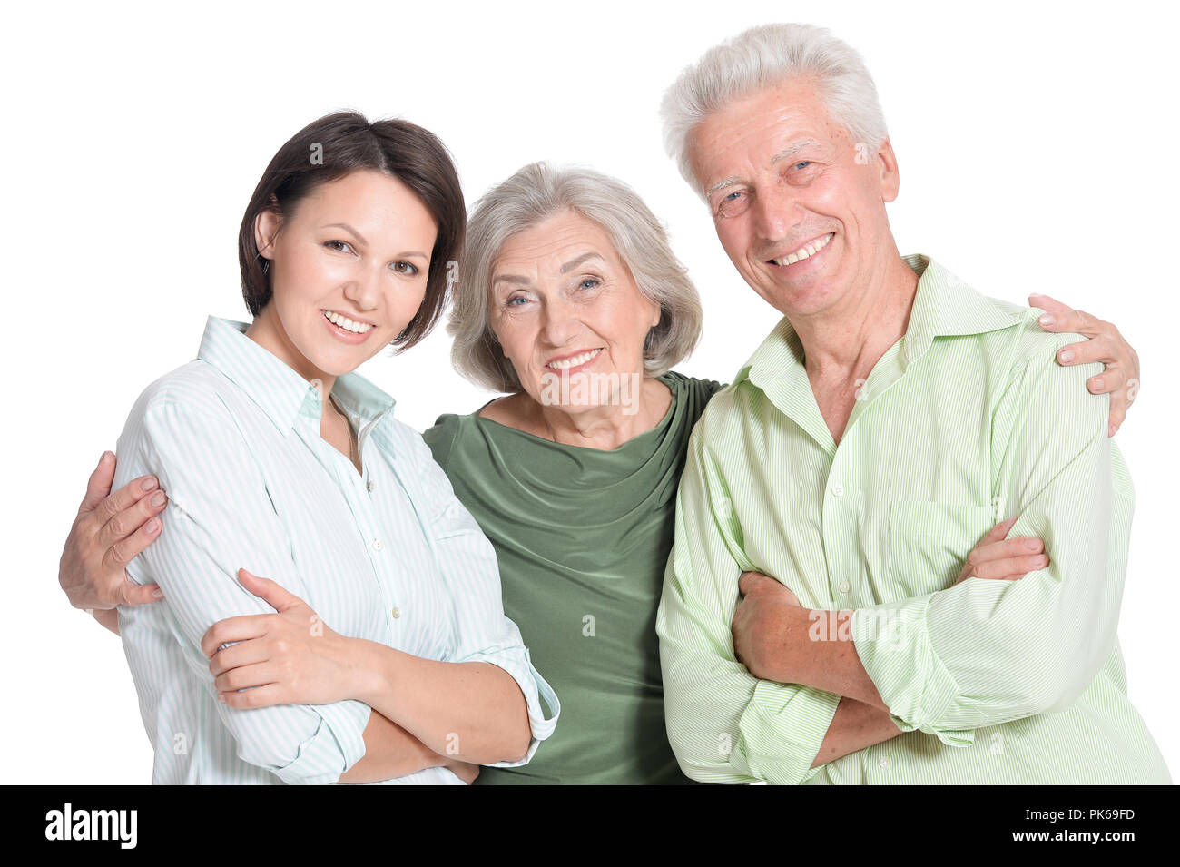 Portrait of happy senior parents with daughter, isolated Stock Photo