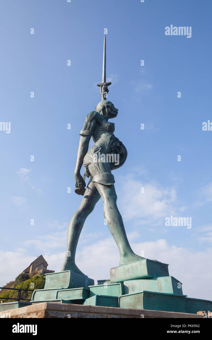 Verity statue by Damian Hirst, harbour, North Devon, England, United Kingdom Stock