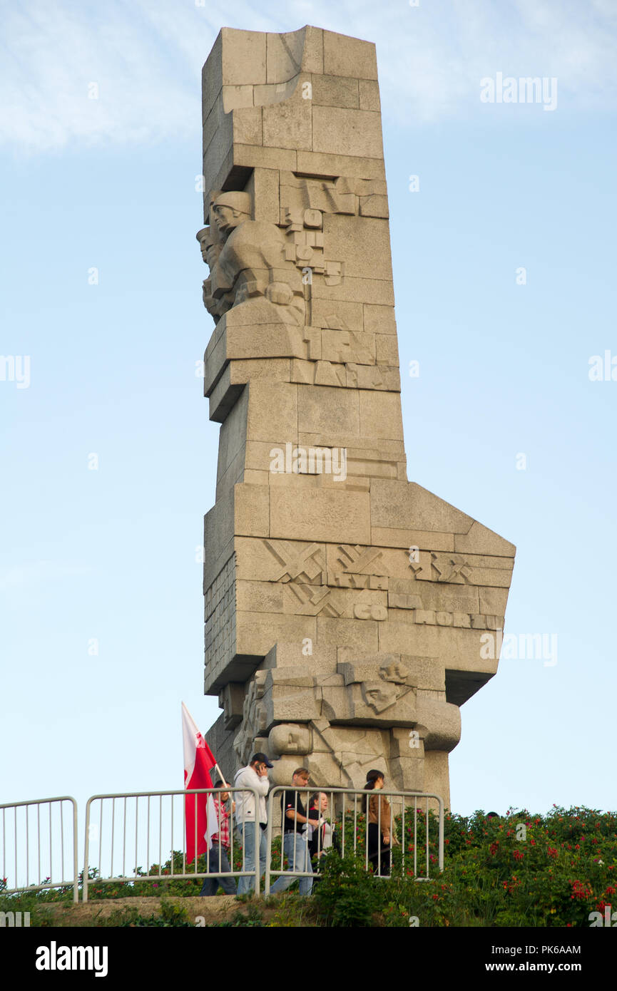 79th anniversary of beginning WWII. Pomnik Obroncow Wybrzeza (Monument of the Coast Defenders) to memorize Polish soldiers who defended Wojskowa Sklad Stock Photo