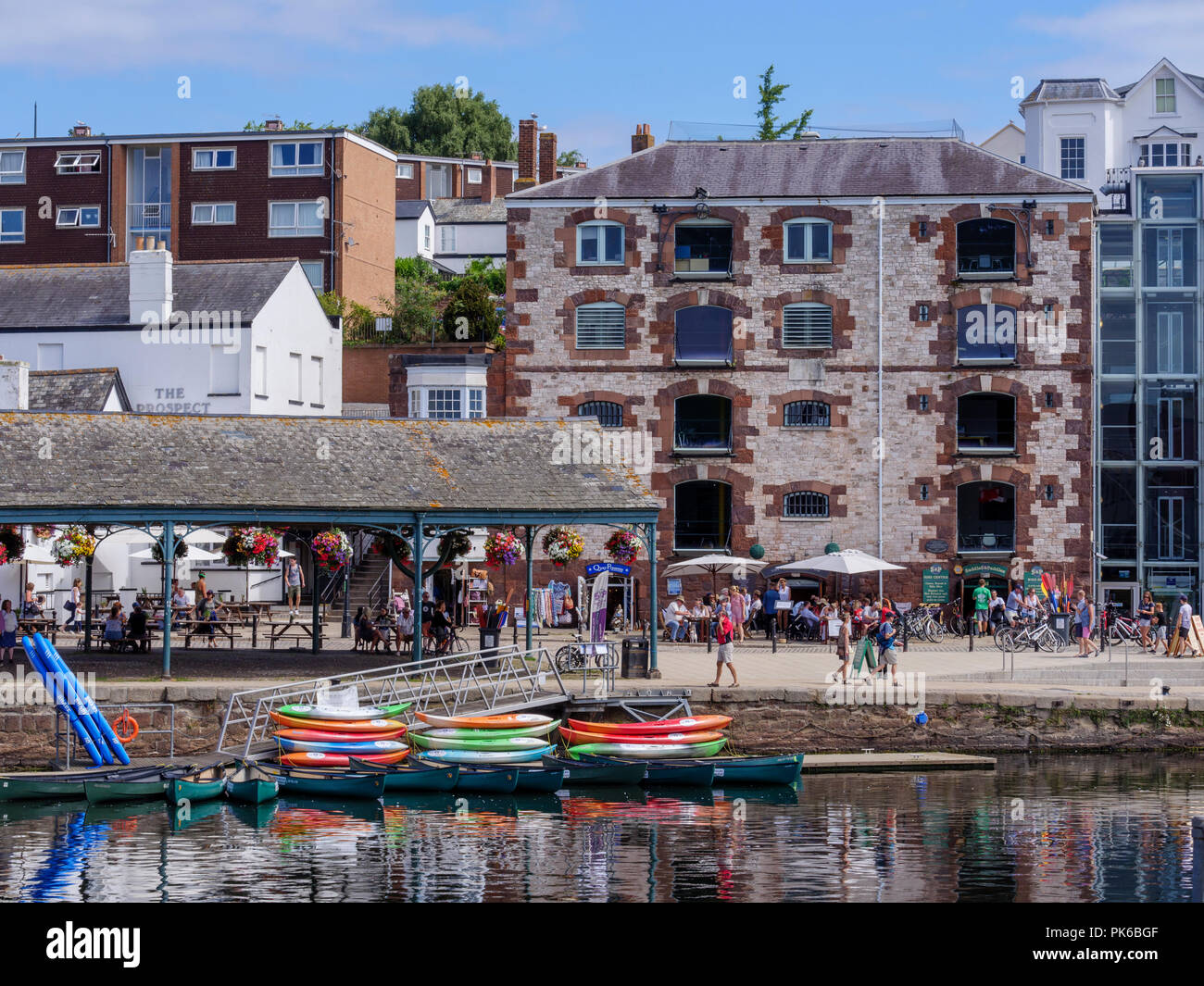 Old bonded warehouses now craft shops River Exe Exeter Quay Exeter Devon England Stock Photo