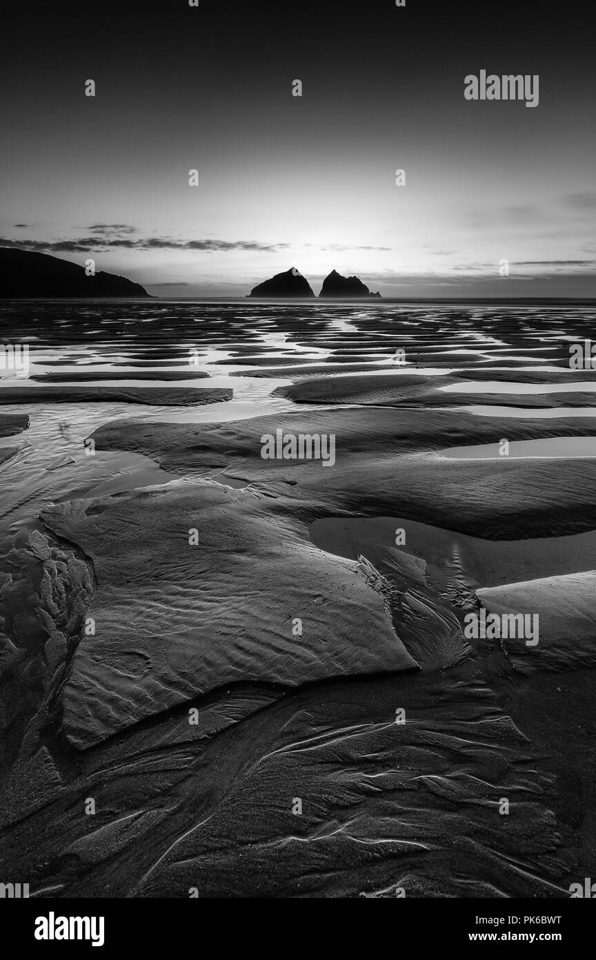 The patterns created from a retreating tide at Holywell Bay are amazing. Well worth a visit if you are in Cornwall. Stock Photo