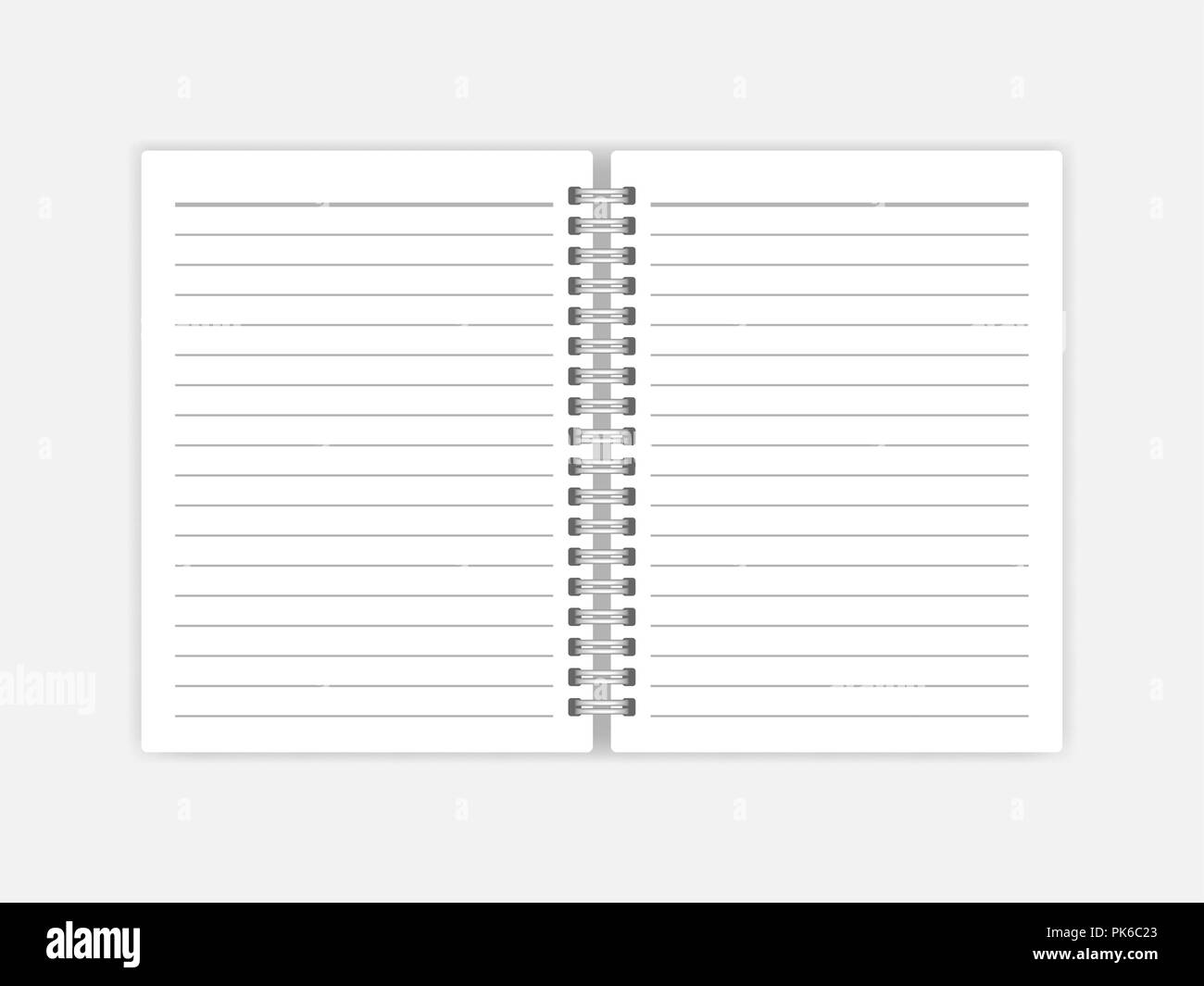 Open notebook with white lined pages vector mock-up. Spiral bound notepad mockup. Wirebound diary Stock Vector