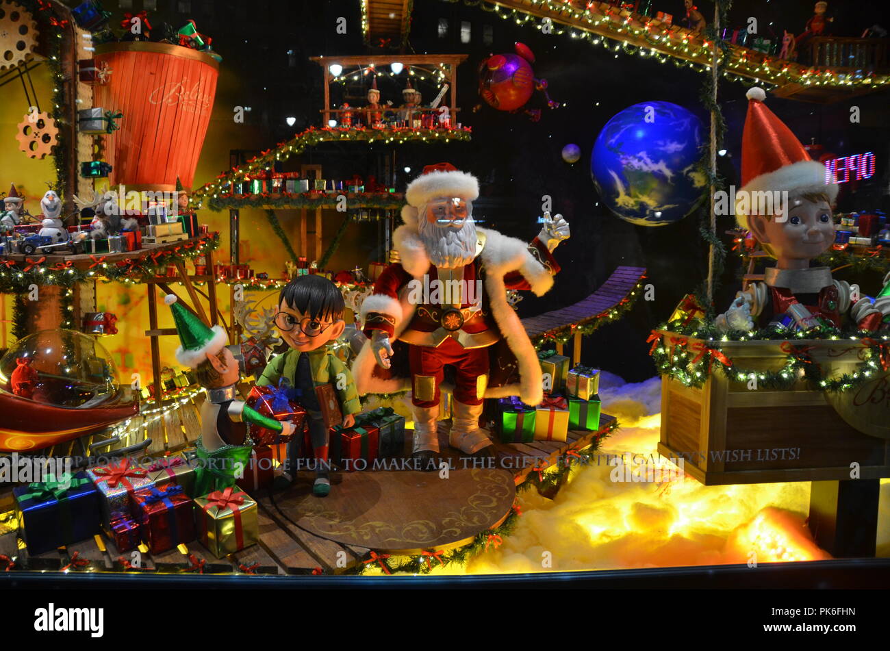 Holiday window display at MACY'S in NYC on December 12, 2014 Stock