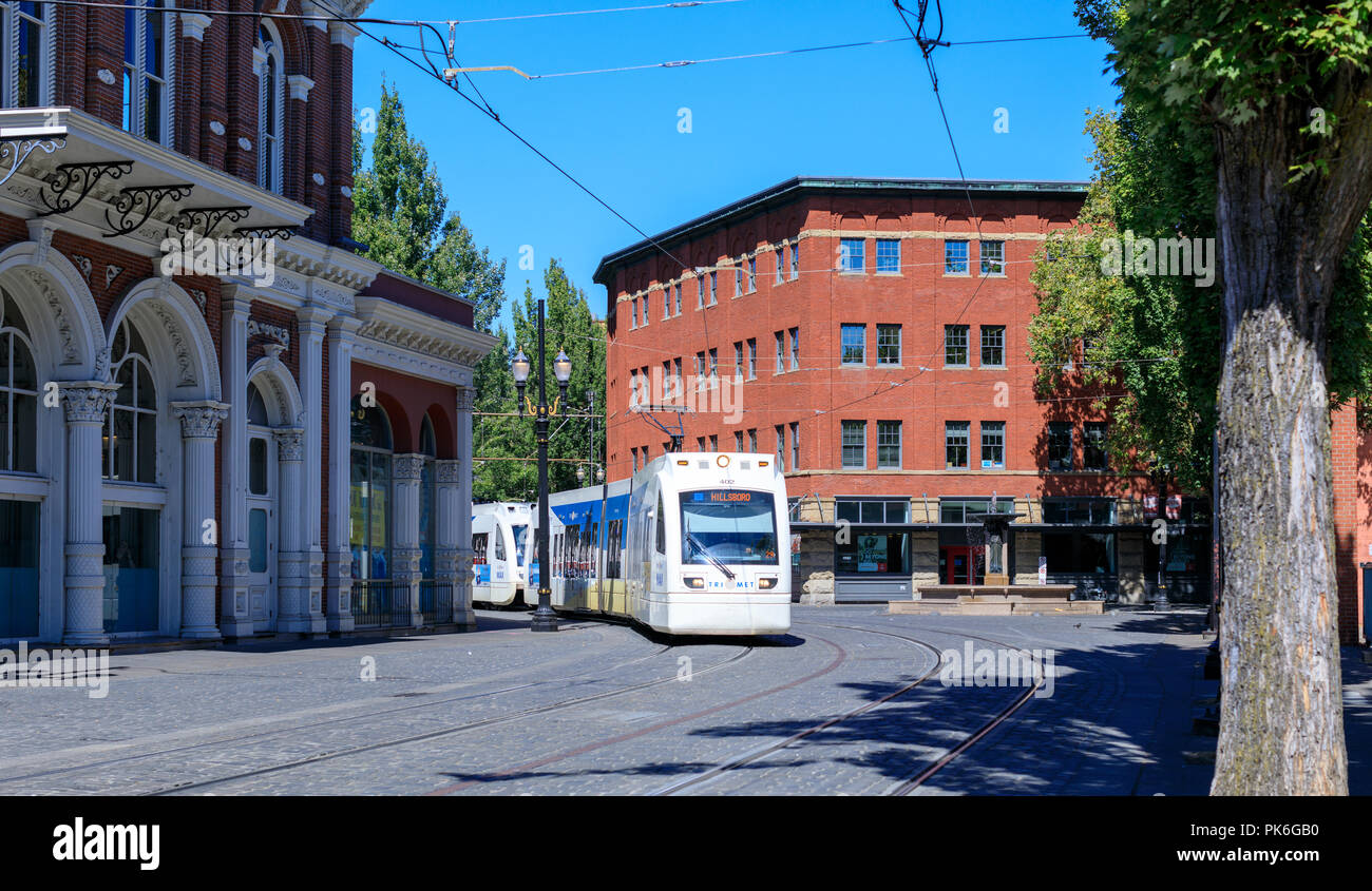 Portland, Oregon Sep 8, 2018 A Trimet light rail train heading