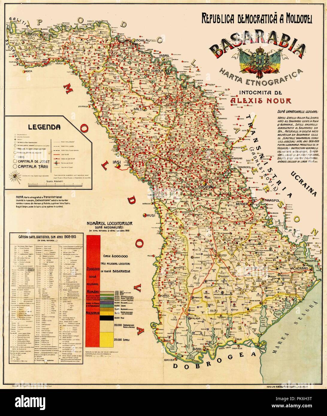 Bessarabia ethnographical map (in Romanian) 1919 Stock Photo Alamy