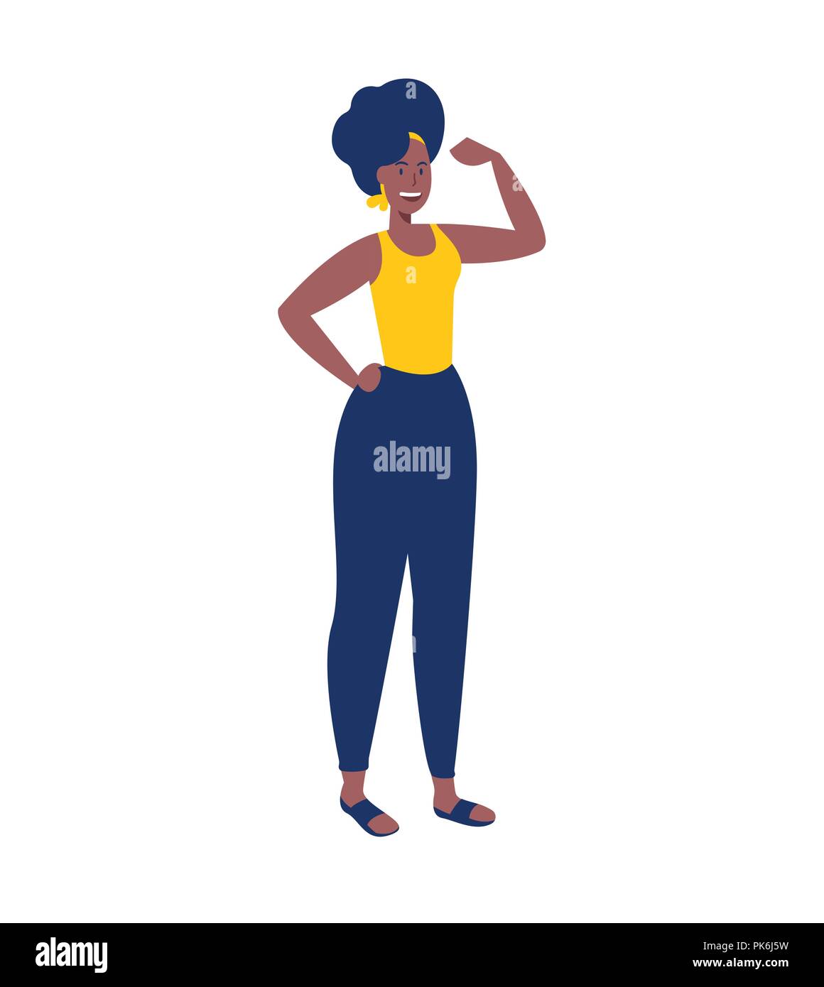 Strong woman isolated illustration. African american female doing flexing gesture with arm for girl power, strength or health and fitness concept. EPS Stock Vector
