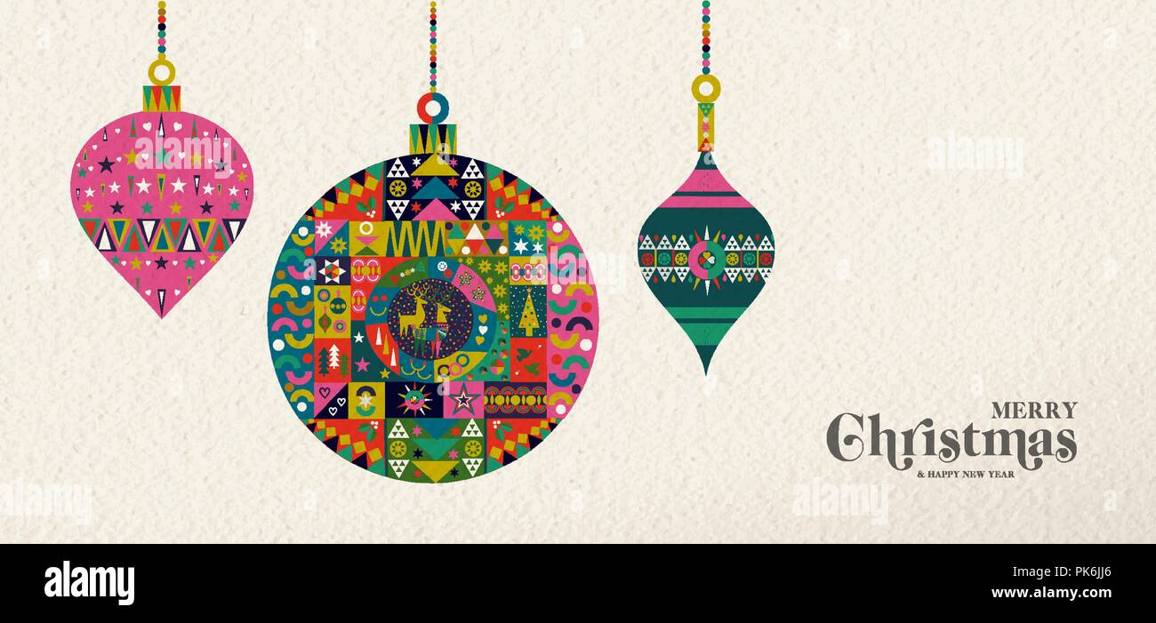 Merry Christmas And Happy New Year Holiday Folk Art Banner