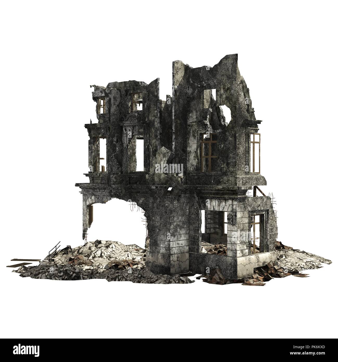Ruined Building Isolated On White 3D Illustration Stock Photo - Alamy