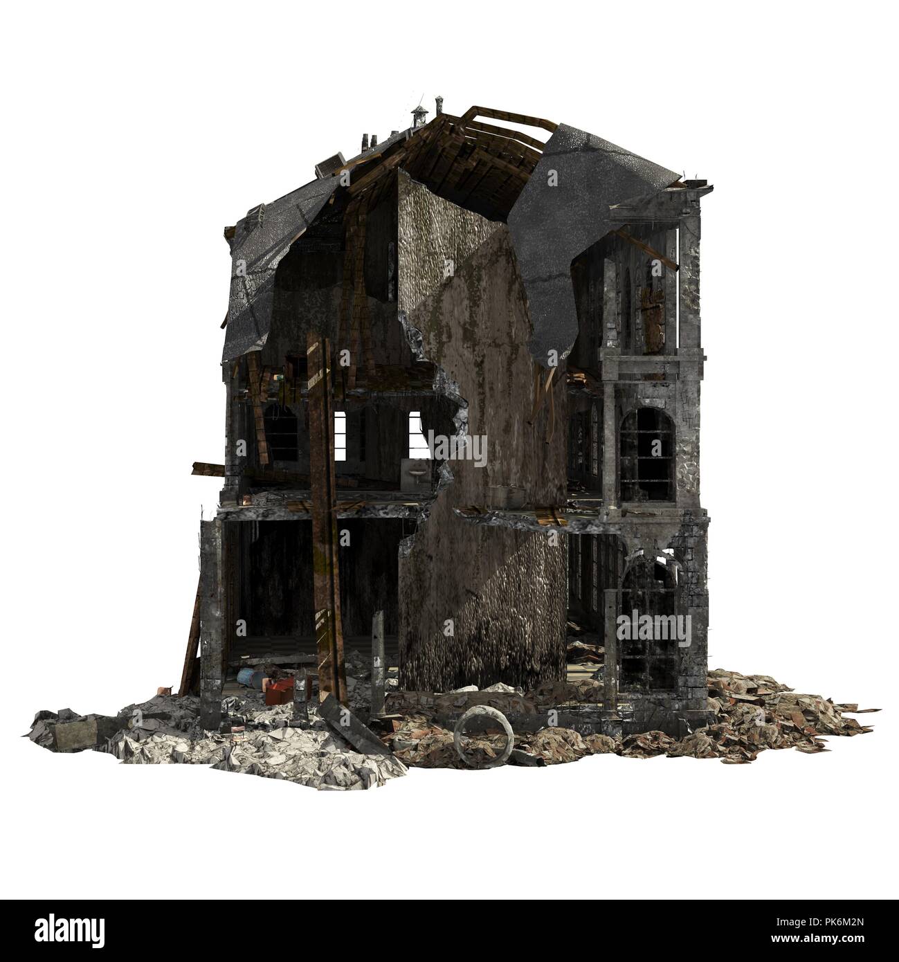 Ruined Building Isolated On White 3D Illustration Stock Photo - Alamy