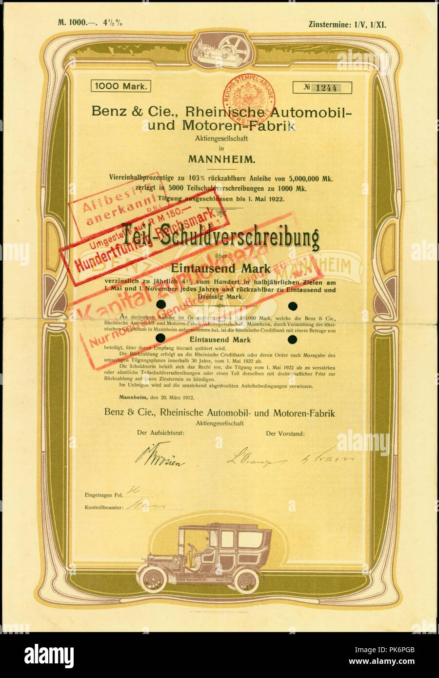 Benz & Cie 1912 1000 Mk Stock Photo Alamy