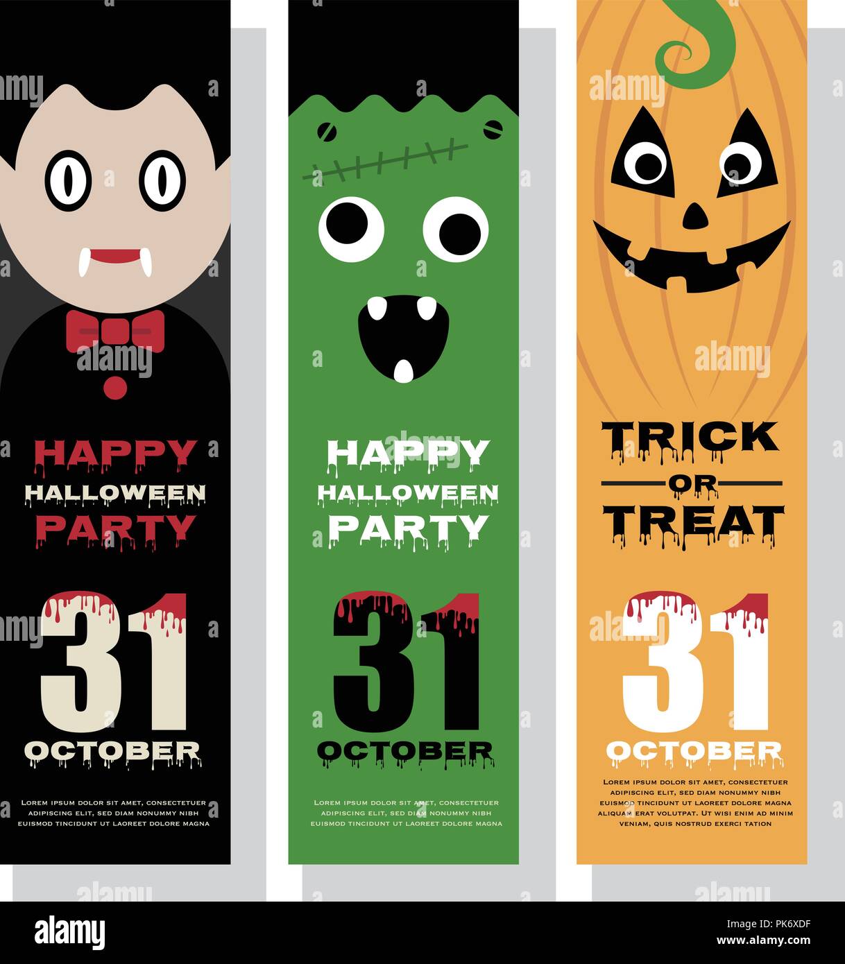 Halloween Vertical Banner Design With Mascot Cartoon Vector