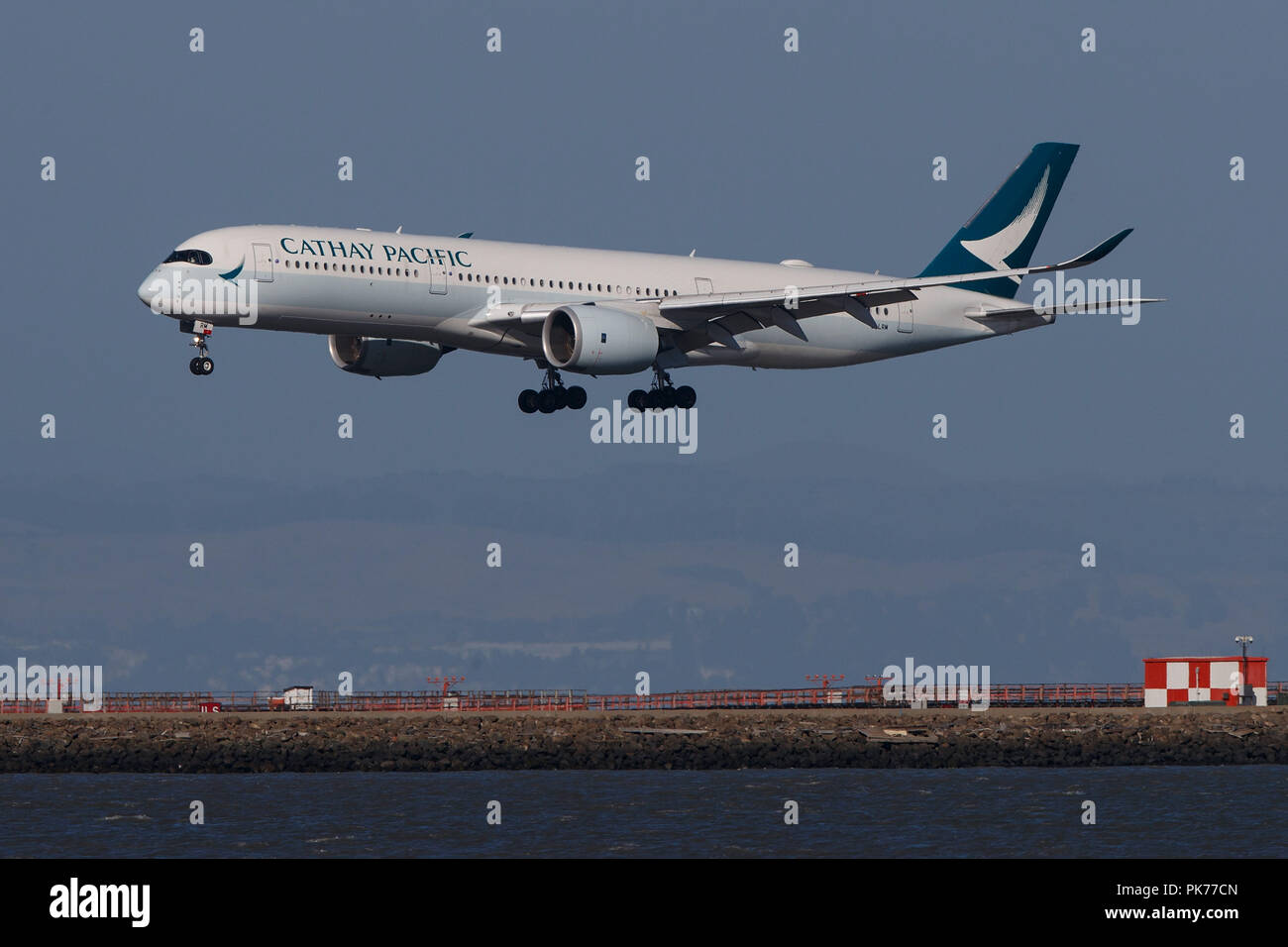 Airbus A350-941 (B-LRM) operated by Cathay Pacific landing at San Francisco International Airport (KSFO), San Francisco, California, United States of America Stock Photo