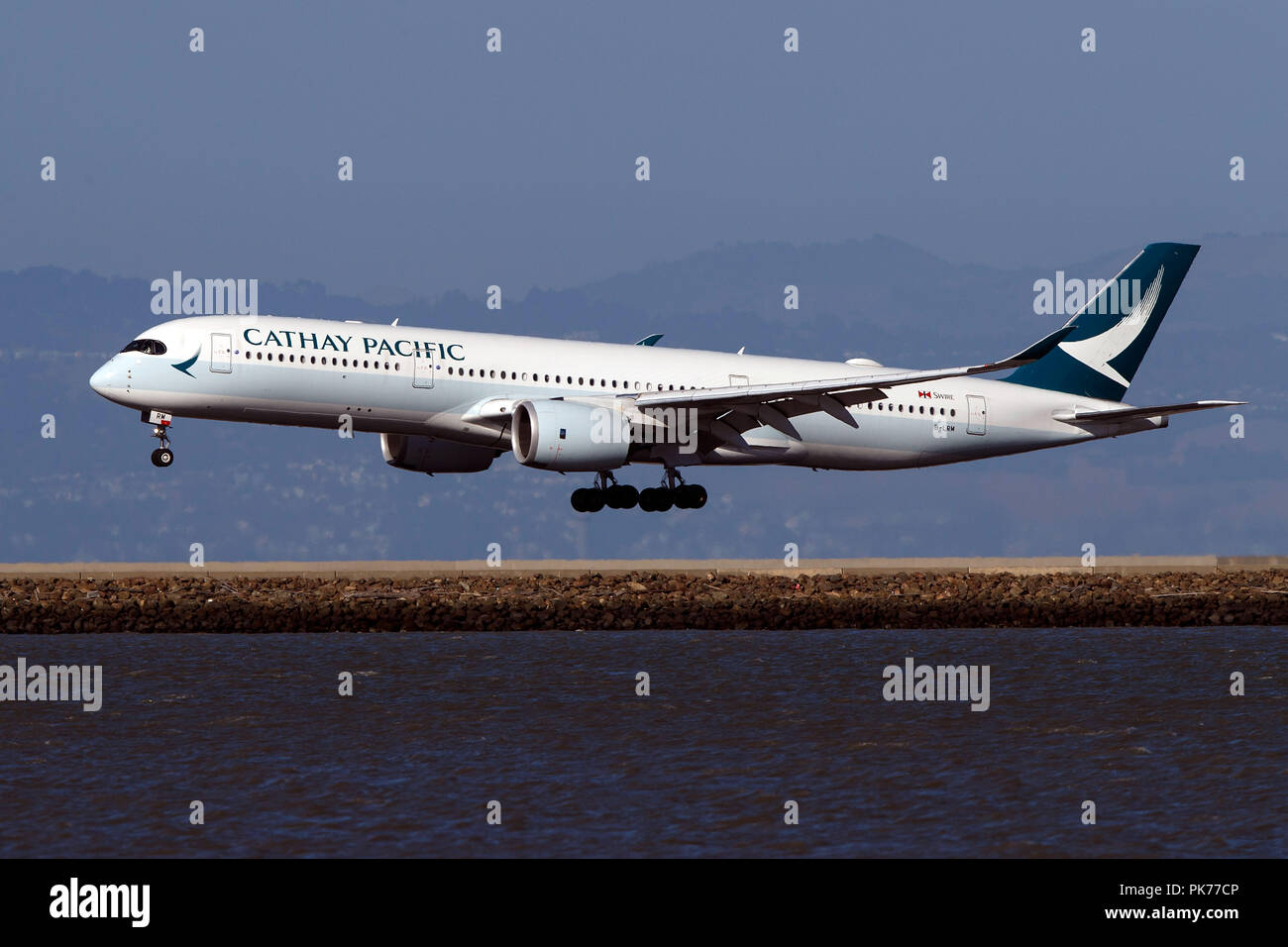 Airbus A350-941 (B-LRM) operated by Cathay Pacific landing at San Francisco International Airport (KSFO), San Francisco, California, United States of America Stock Photo