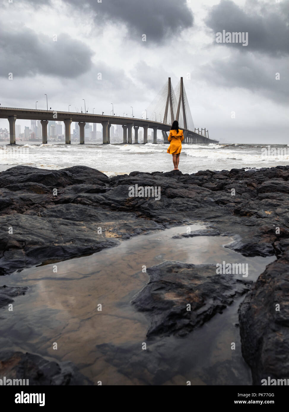 Bandra Worli Sea Link From Bandra Fort During Monsoons And Heavy Clouds 