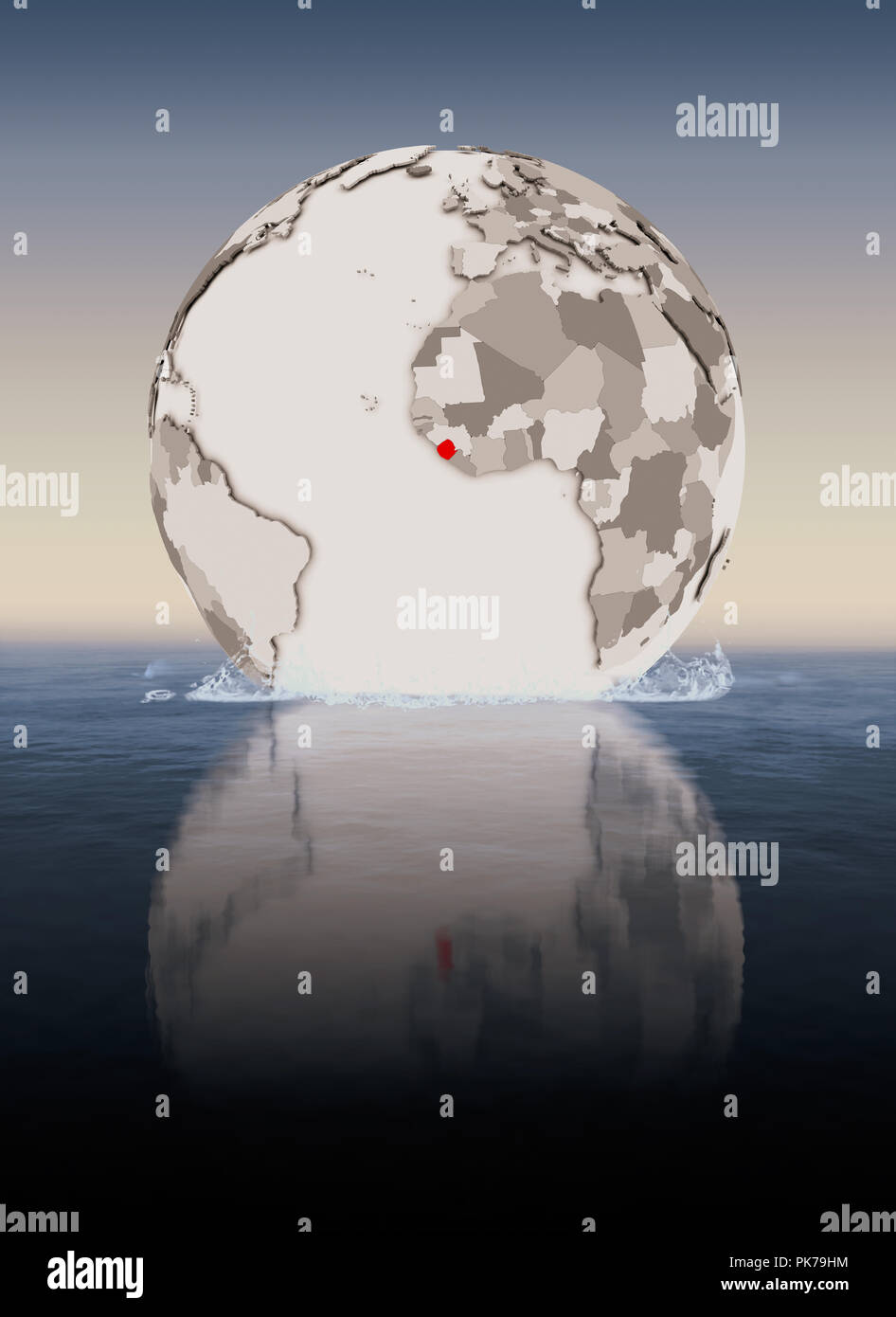 Sierra Leone In red on globe floating in water. 3D illustration Stock ...