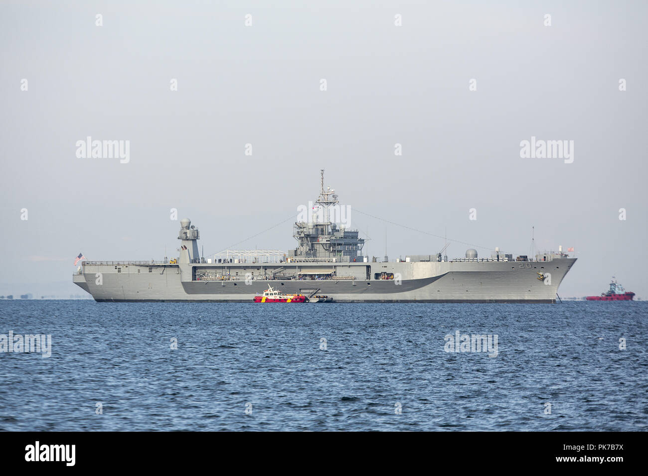 September 10, 2018 - Thessaloniki, Greece - The USS Mount Whitney is seen outside the port of the city. USS Mount Whitney LCC-20 visits the northern Greek city of Thessaloniki during Thessaloniki International Trade Fair 2018, where USA participates as the honoured country this year. (Credit Image: © Giannis Papanikos/ZUMA Wire) Stock Photo