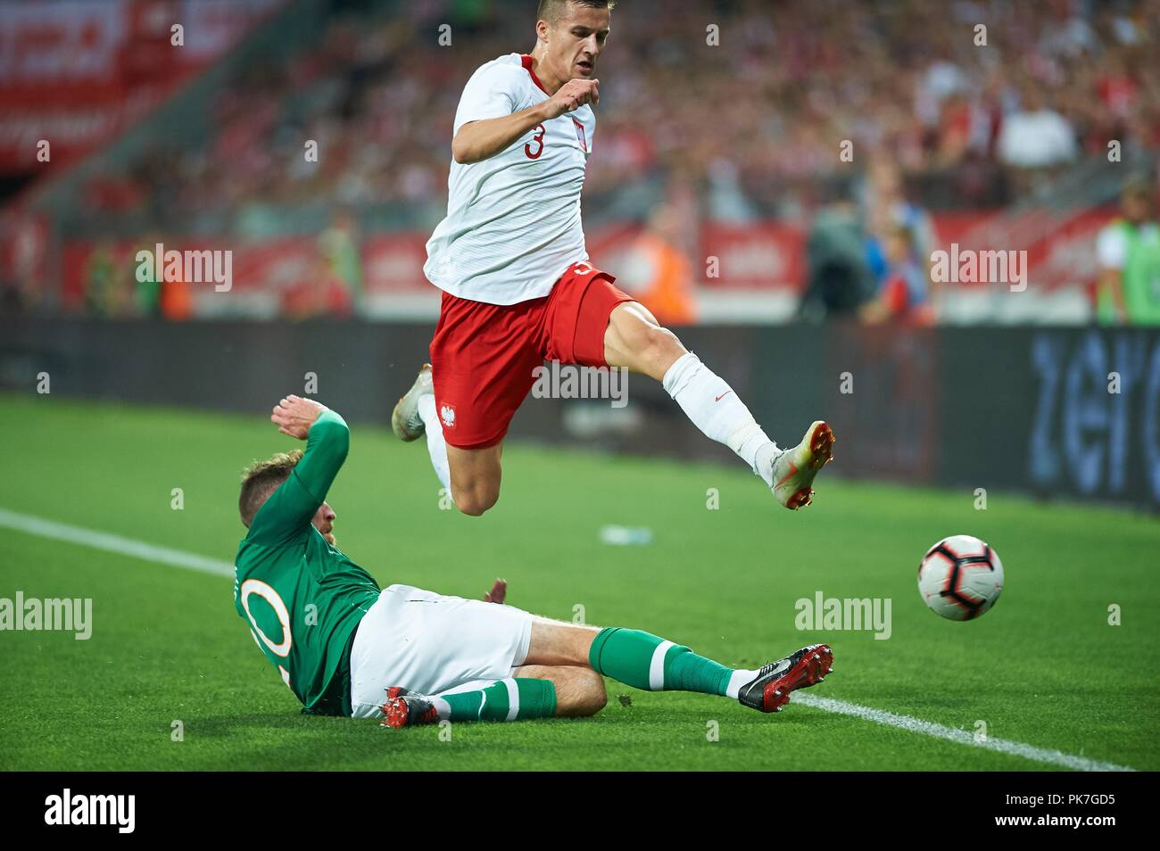 Wroclaw, Poland. 11th September 2018. Friendly game Poland v Republic of Ireland on September 11, 2018 in Wroclaw, Poland. In the picture: Richard Keogh, Arkadiusz Reca Credit: East News sp. z o.o./Alamy Live News Stock Photo
