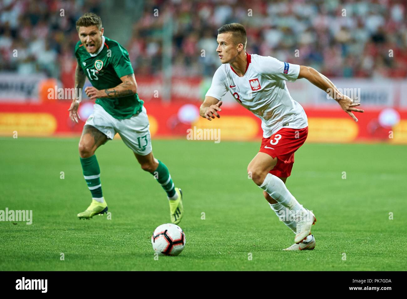 Wroclaw, Poland. 11th September 2018. Friendly game Poland v Republic of Ireland on September 11, 2018 in Wroclaw, Poland. In the picture: Jeff Hendrick, Arkadiusz Reca Credit: East News sp. z o.o./Alamy Live News Stock Photo