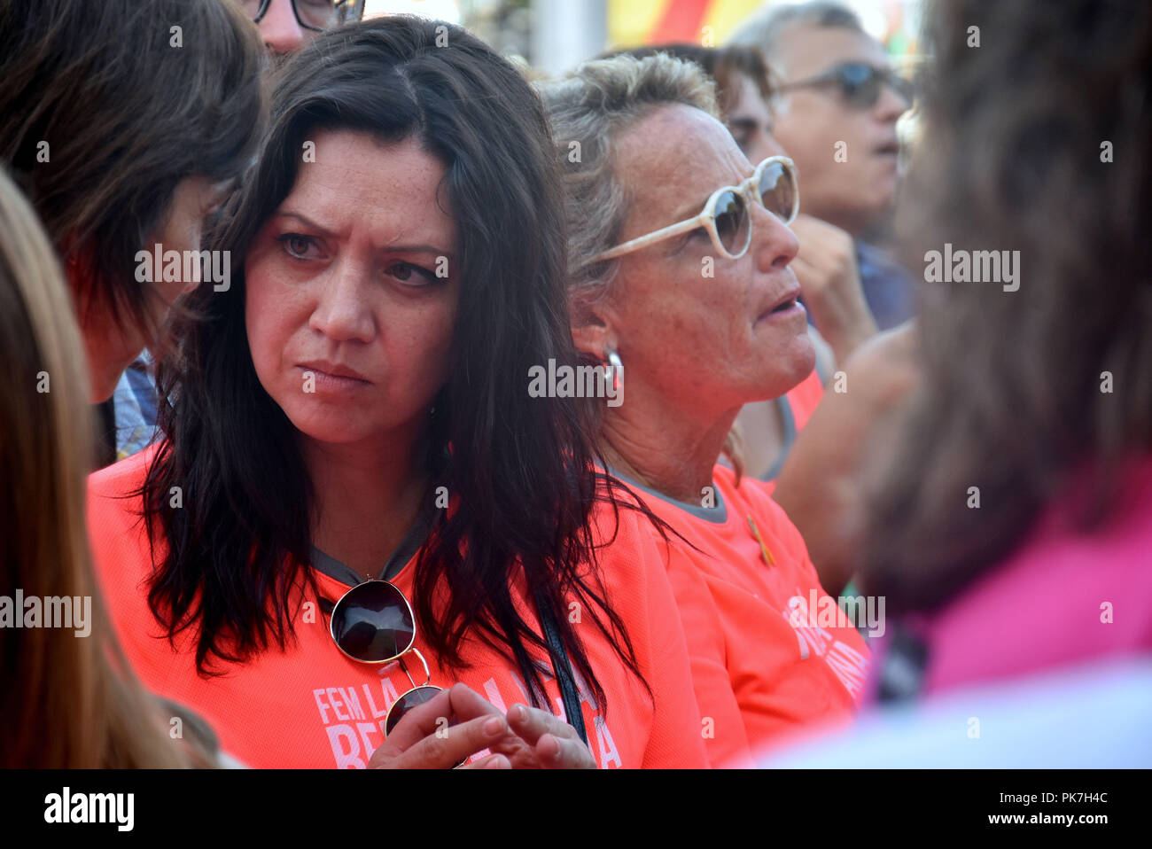 Barcelona, Catalonia, Spain. 11th Sep, 2018. Journalist Marcela Topor and wife of the former President of the Government of Catalonia exiled in Waterloo Carles Puigdemont seen during the celebration.Celebration of the national day of Catalonia where independence and liberation of political and exiled prisoners has been claimed. Credit: Ramon Costa/SOPA Images/ZUMA Wire/Alamy Live News Stock Photo