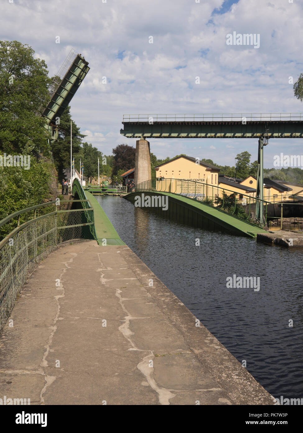 Håverud in Dalsland province Sweden,where the tourist attraction Dalslands canal passes over a bridge, railway aqueduct bridge opens above Stock Photo