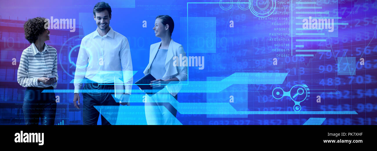 Composite image of businessman talking with female colleagues Stock Photo