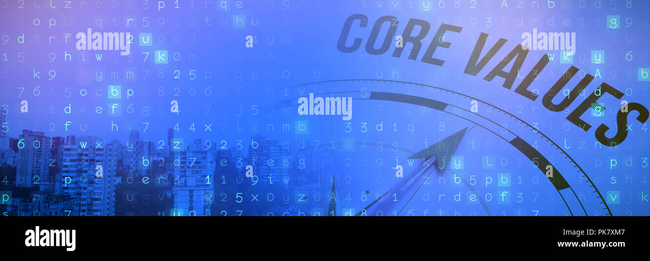 Composite image of core values against compass Stock Photo Alamy