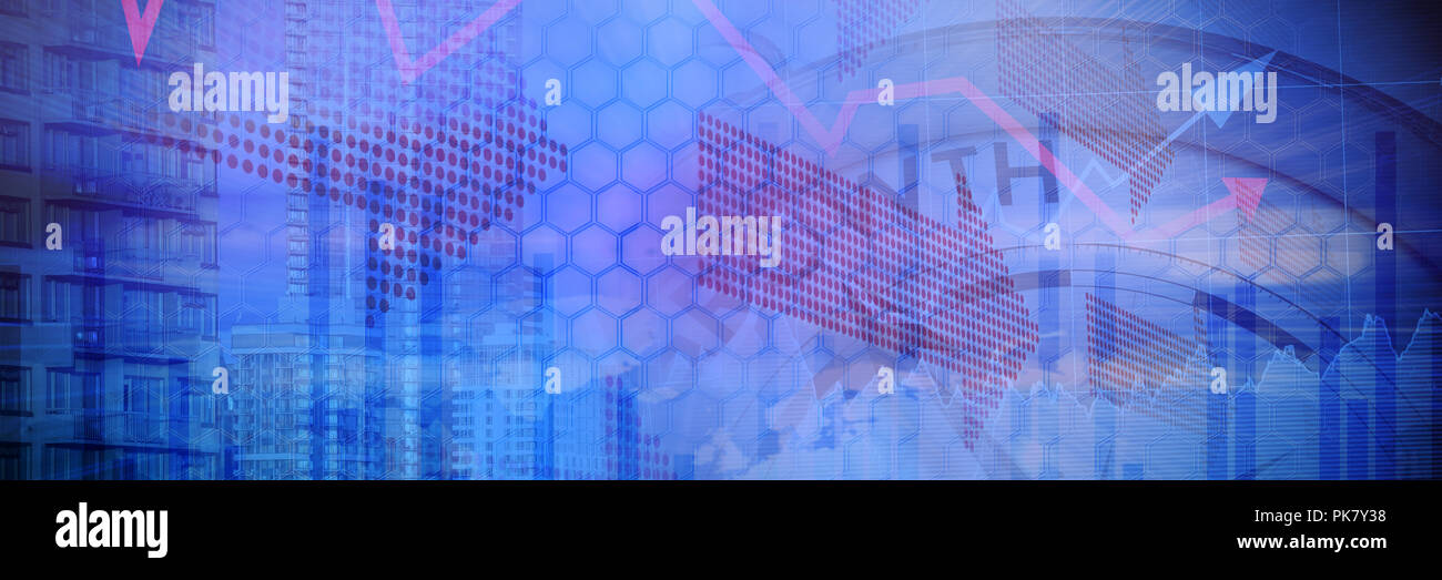 Composite image of growth text with graphs and navigational compass Stock Photo