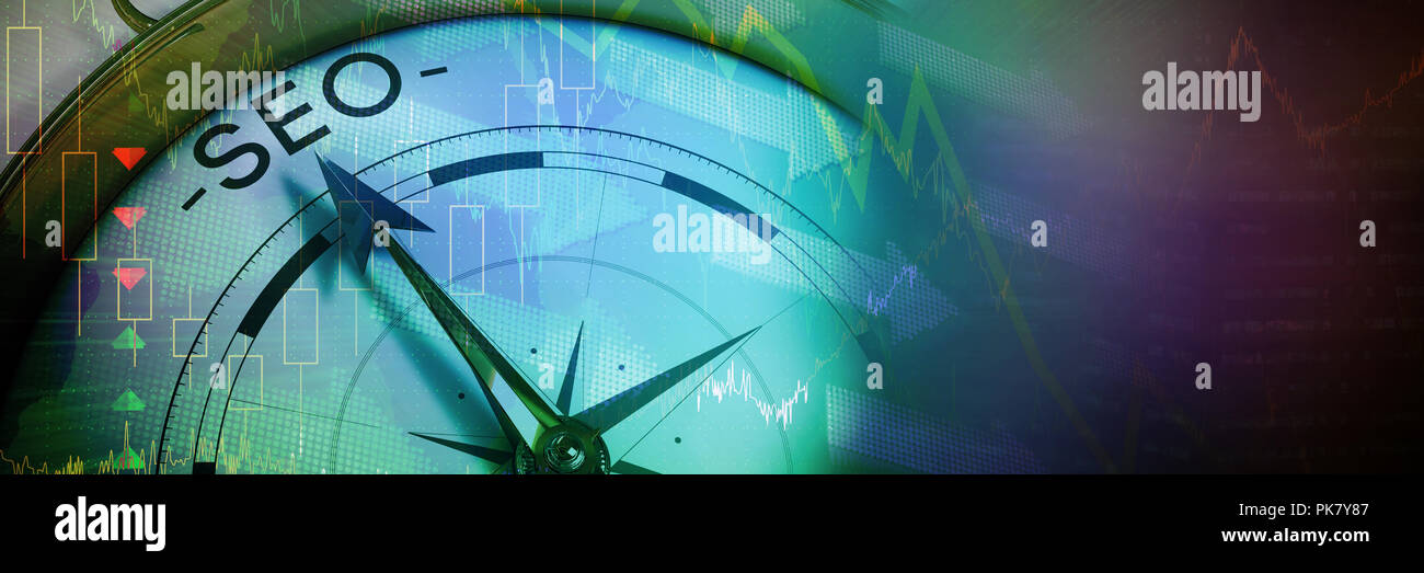 Composite image of compass pointing to seo Stock Photo