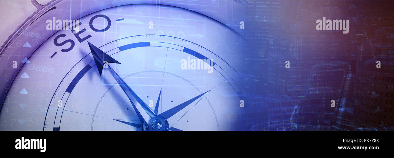 Composite image of compass pointing to seo Stock Photo