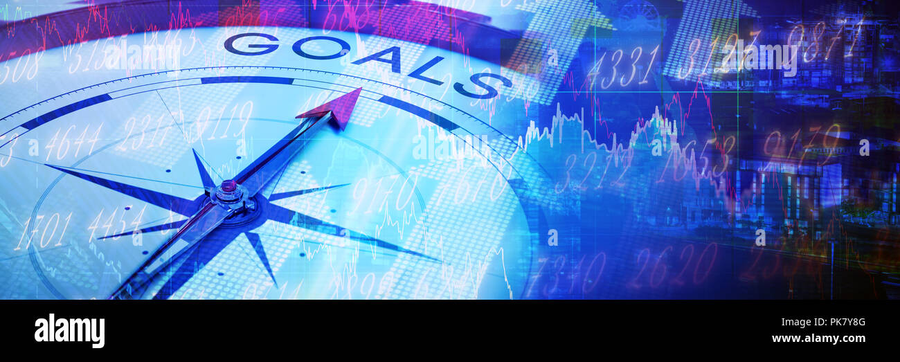 Composite image of compass pointing to goals Stock Photo