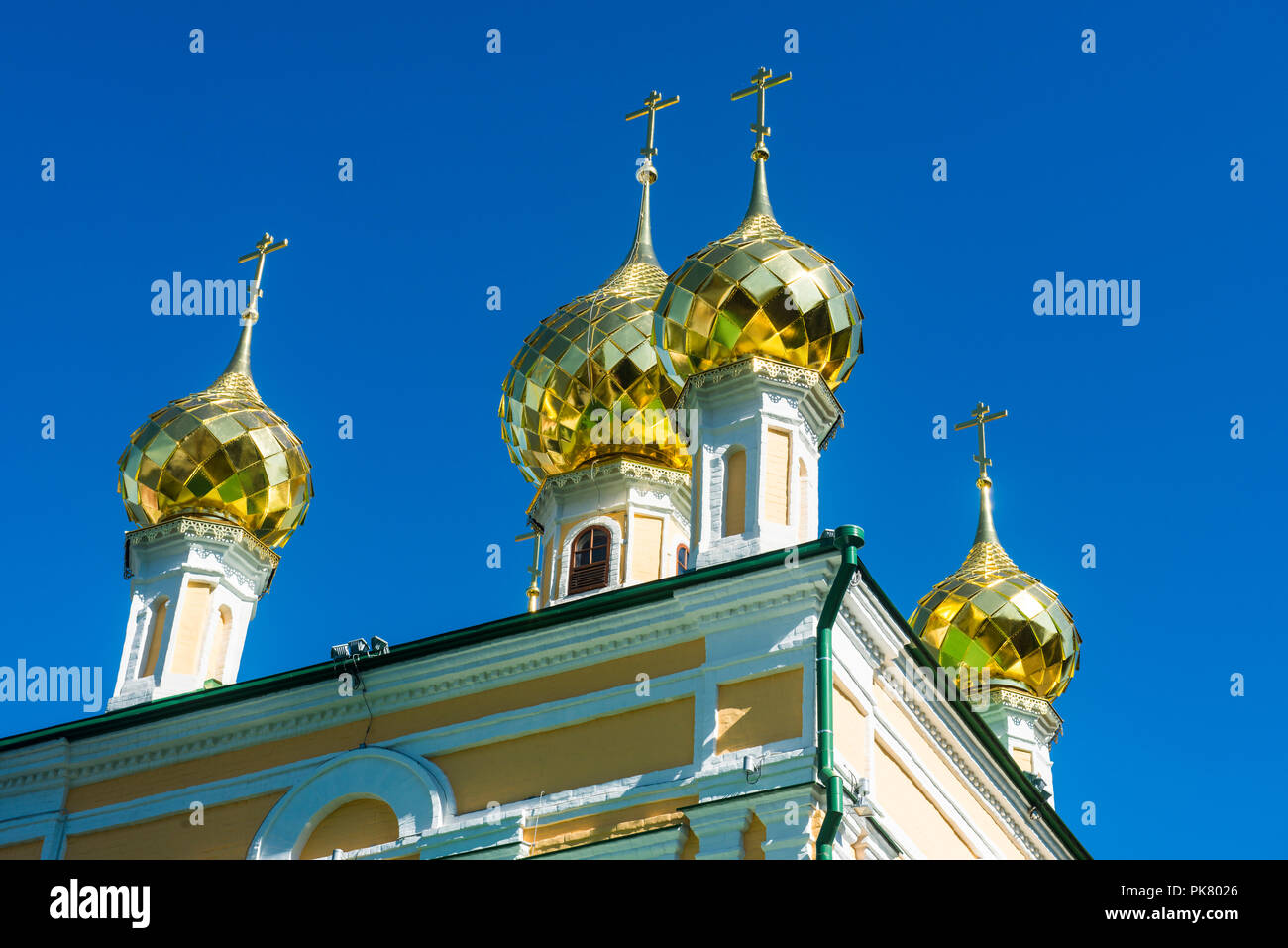 Orthodox church in Plyos on the volga river, Golden ring, Russia Stock Photo