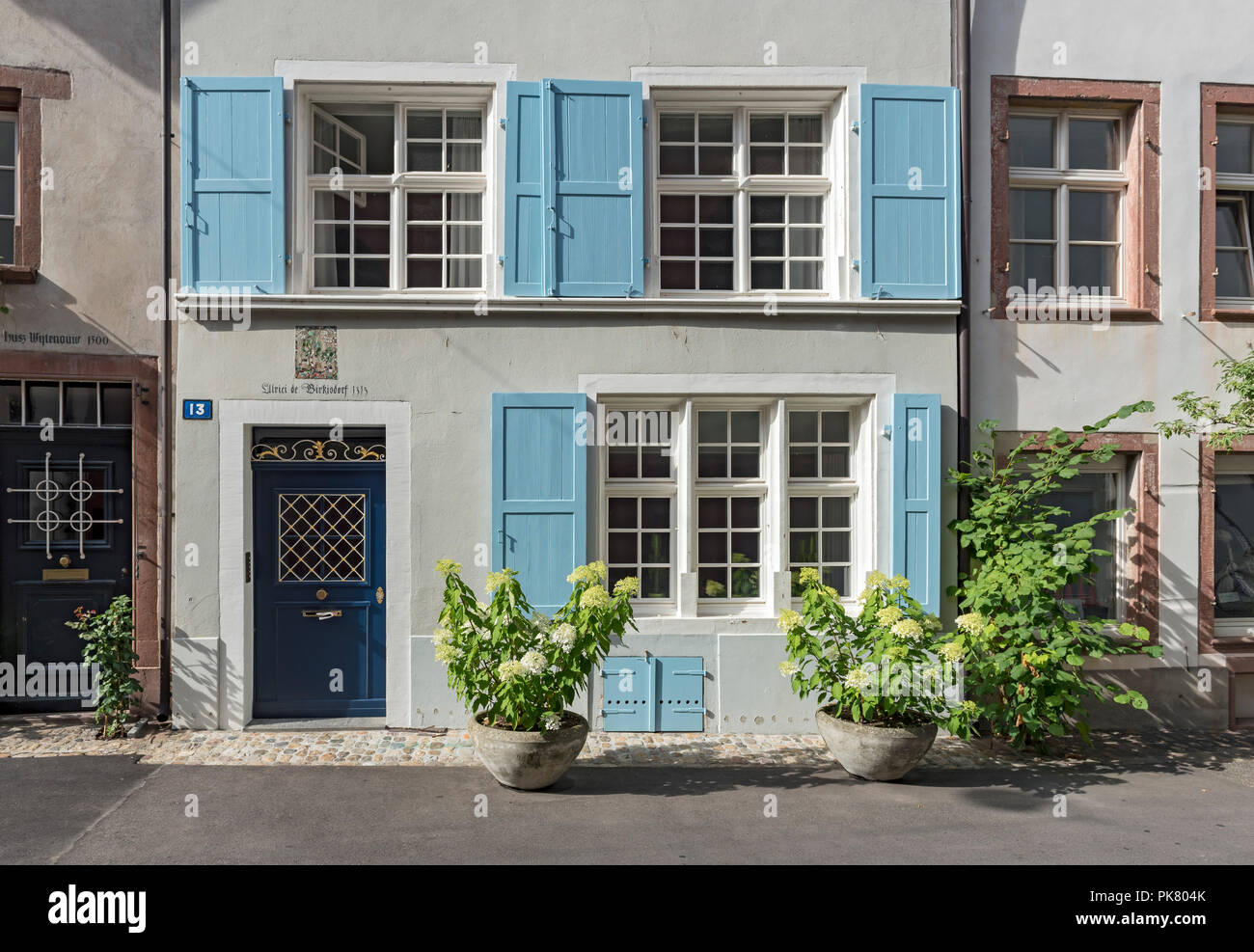 Blue and White house in Basel Old Town, Switzerland Stock Photo