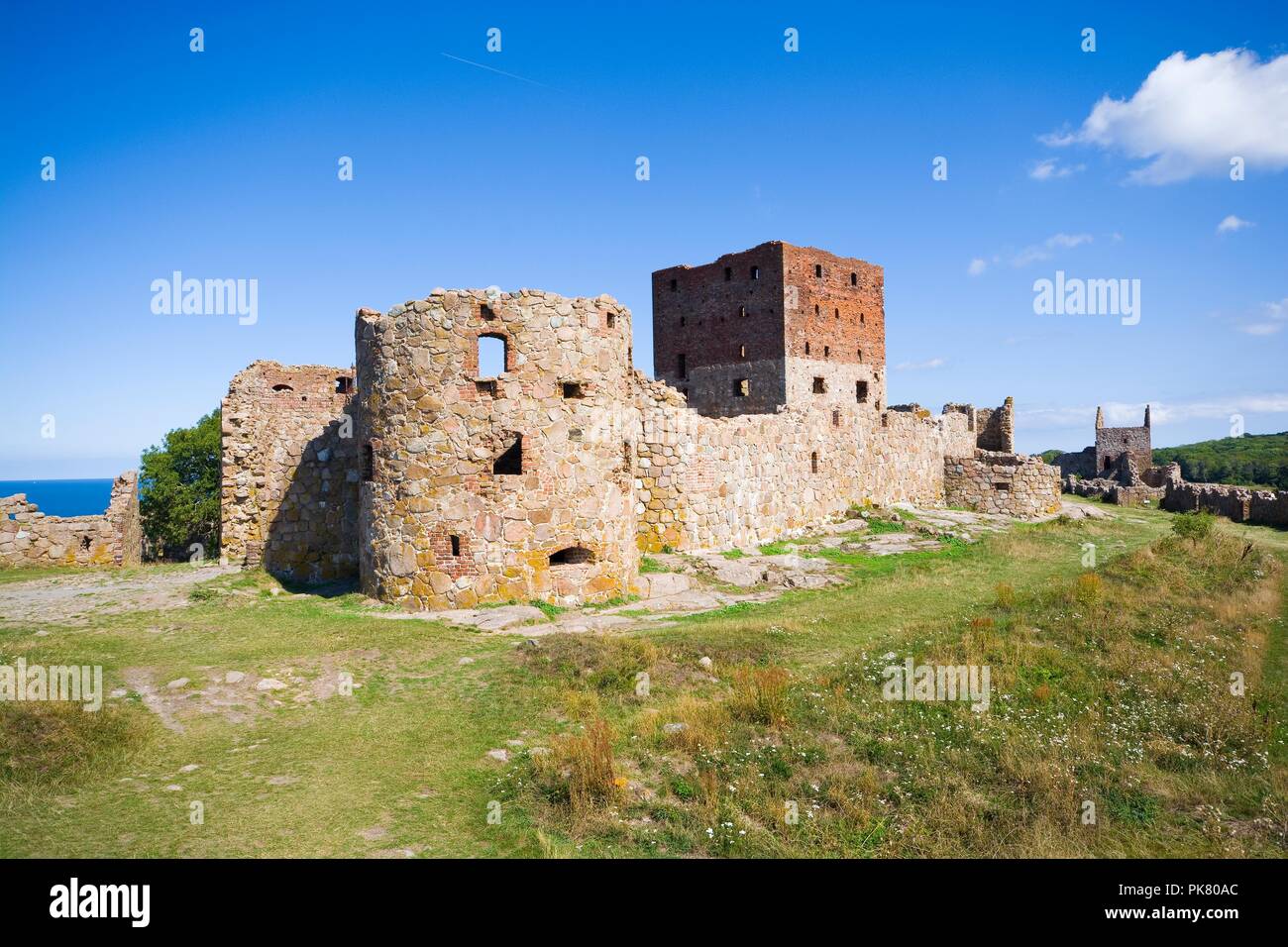 Hammershus castle the biggest Northern Europe castle ruins situated at steep granite cliff on