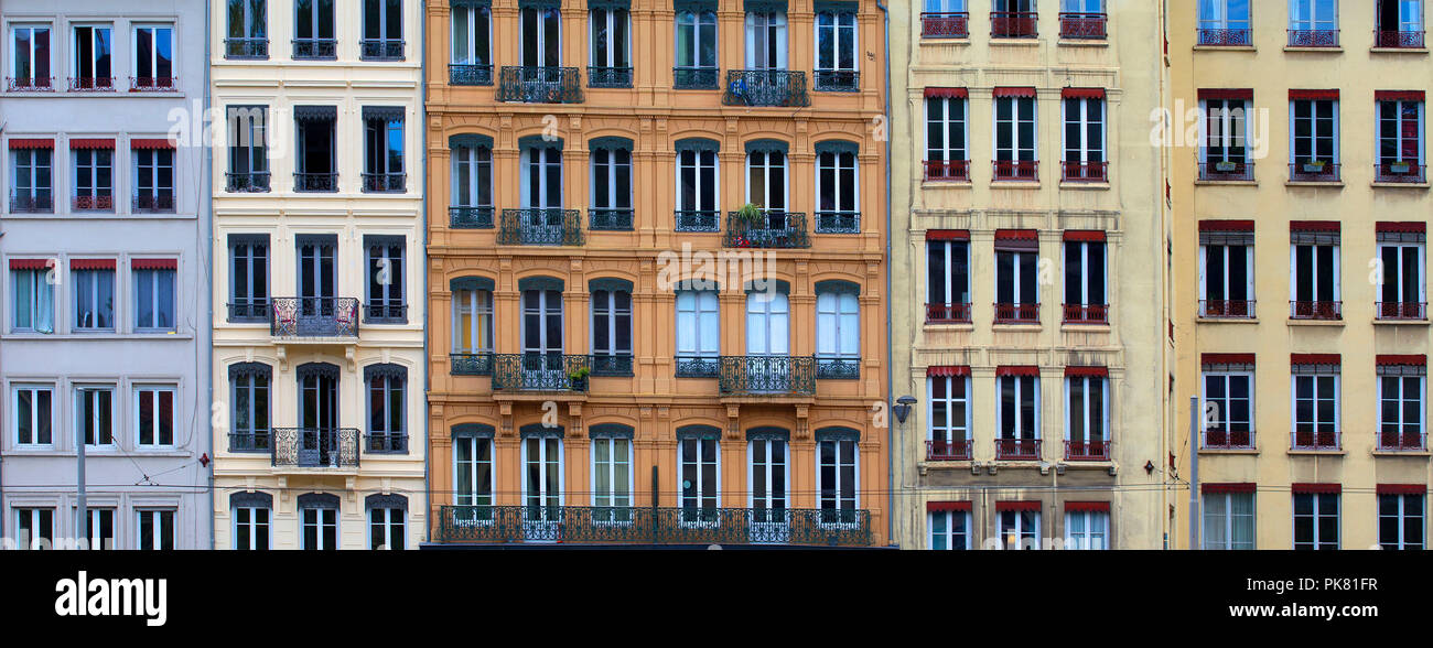 Row of victorian apartment buildings taken in Lyon, France Stock Photo