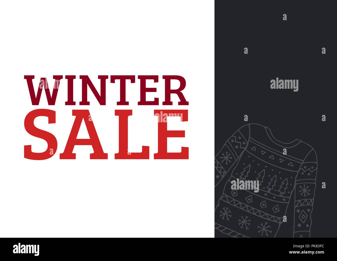 Winter Sale Text in red and illustrated pullover on dark grey rectangle Stock Photo