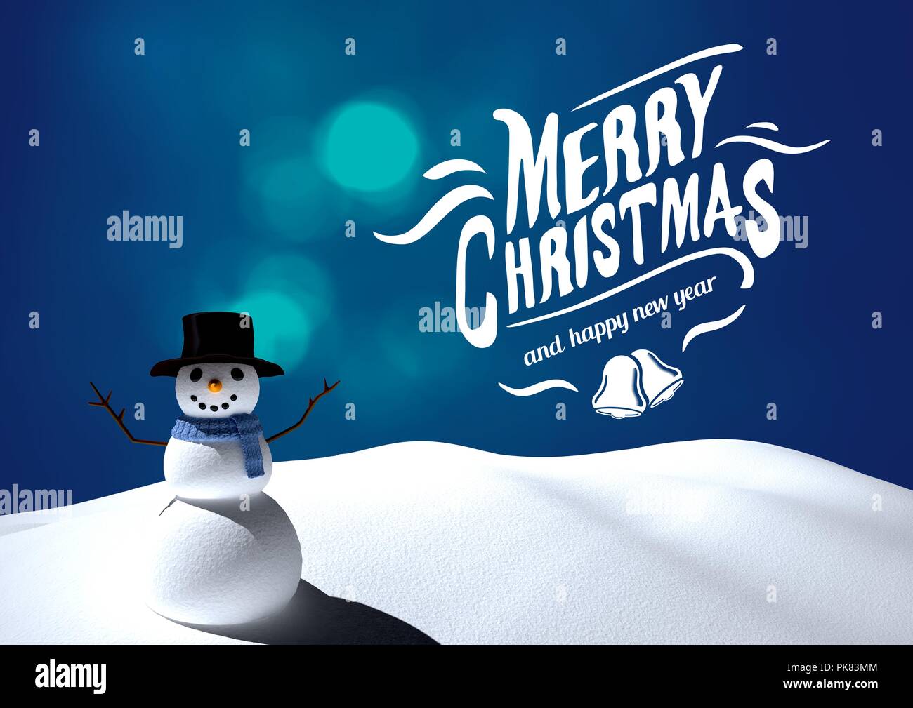 Merry Christmas text with snowman Stock Photo