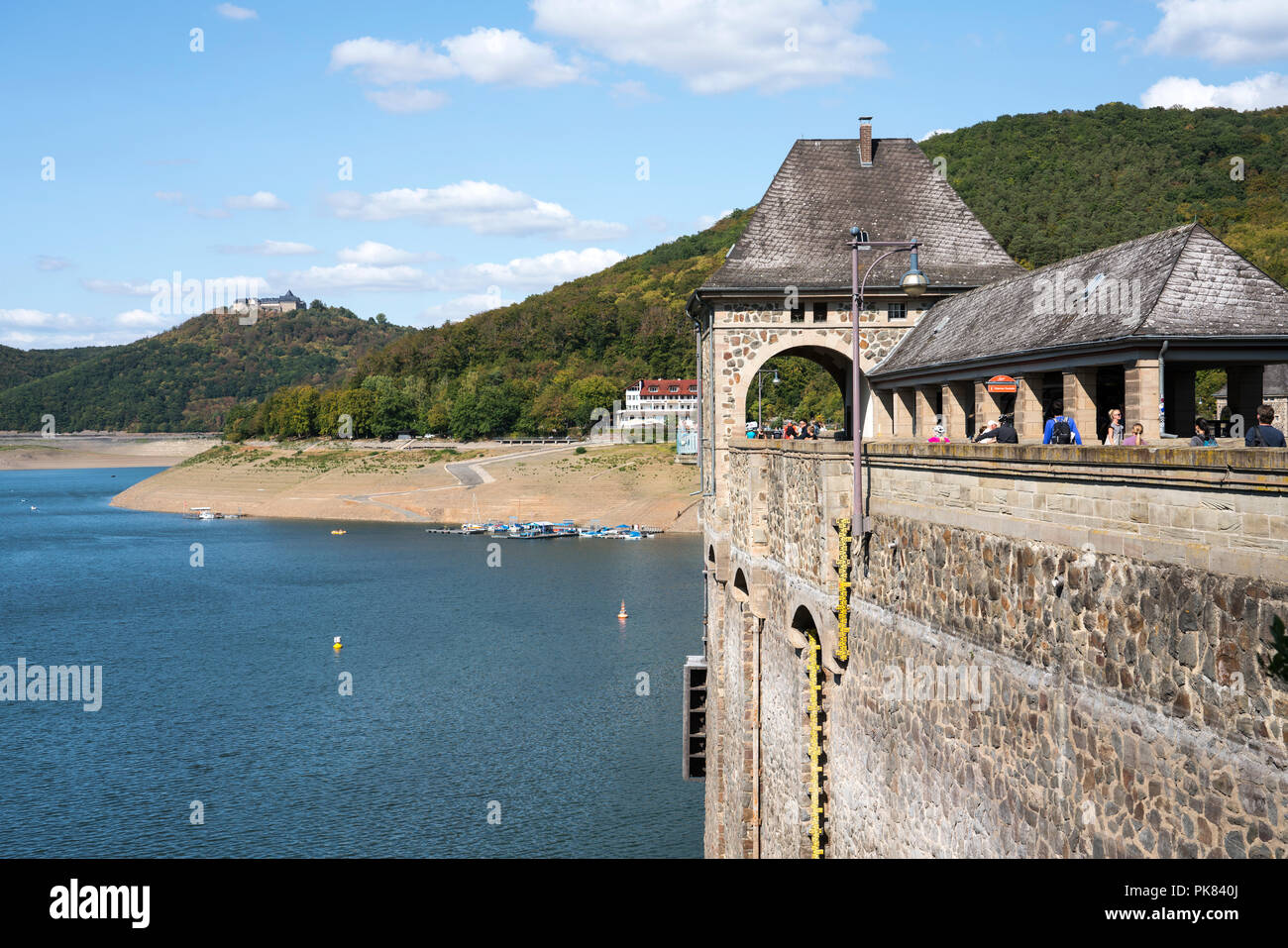 Dam of Lake Edersee at low tide, Hesse, Germany, Europe Stock Photo