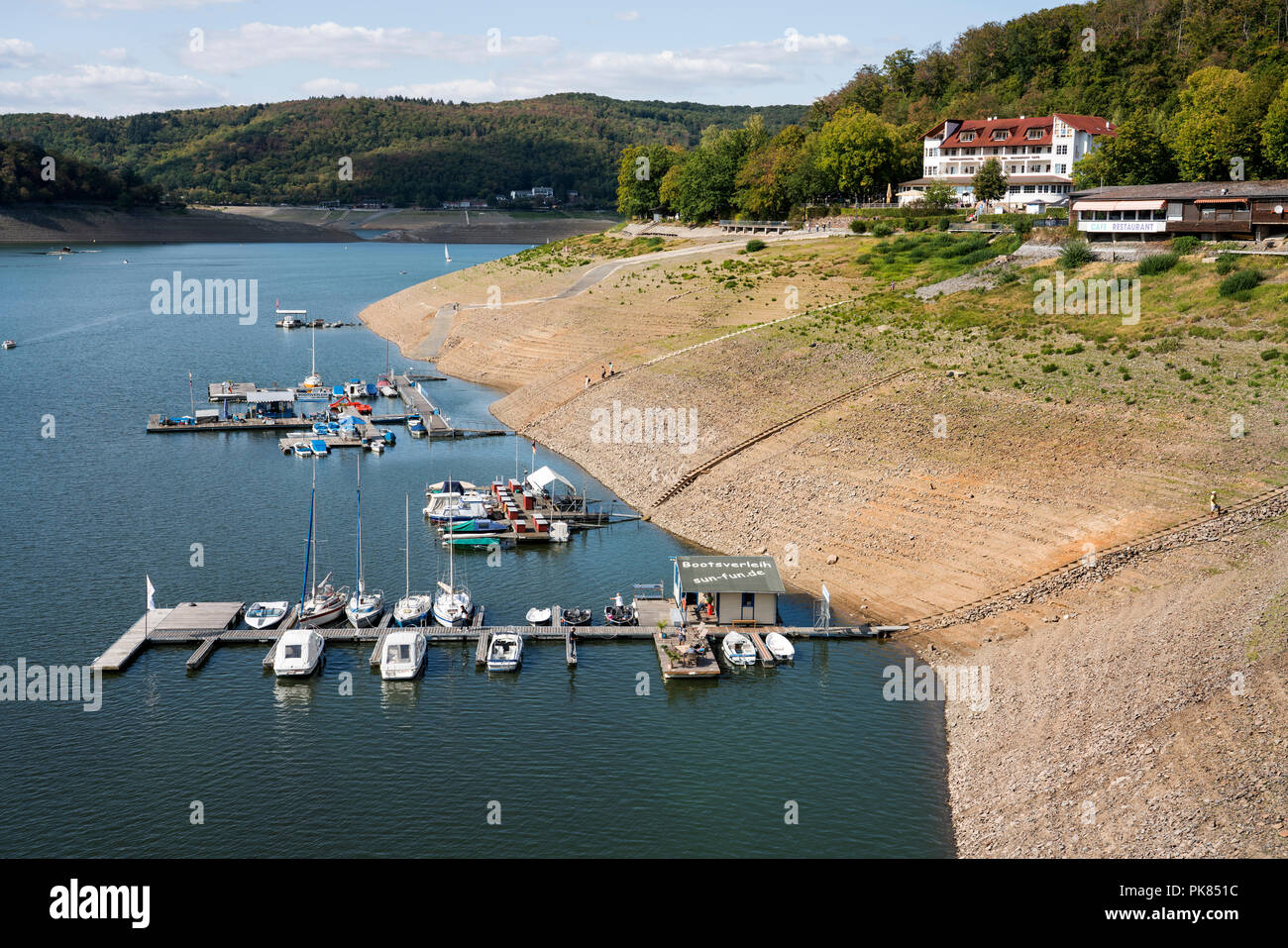 Lake Edersee at low tide, Hesse, Germany, Europe Stock Photo