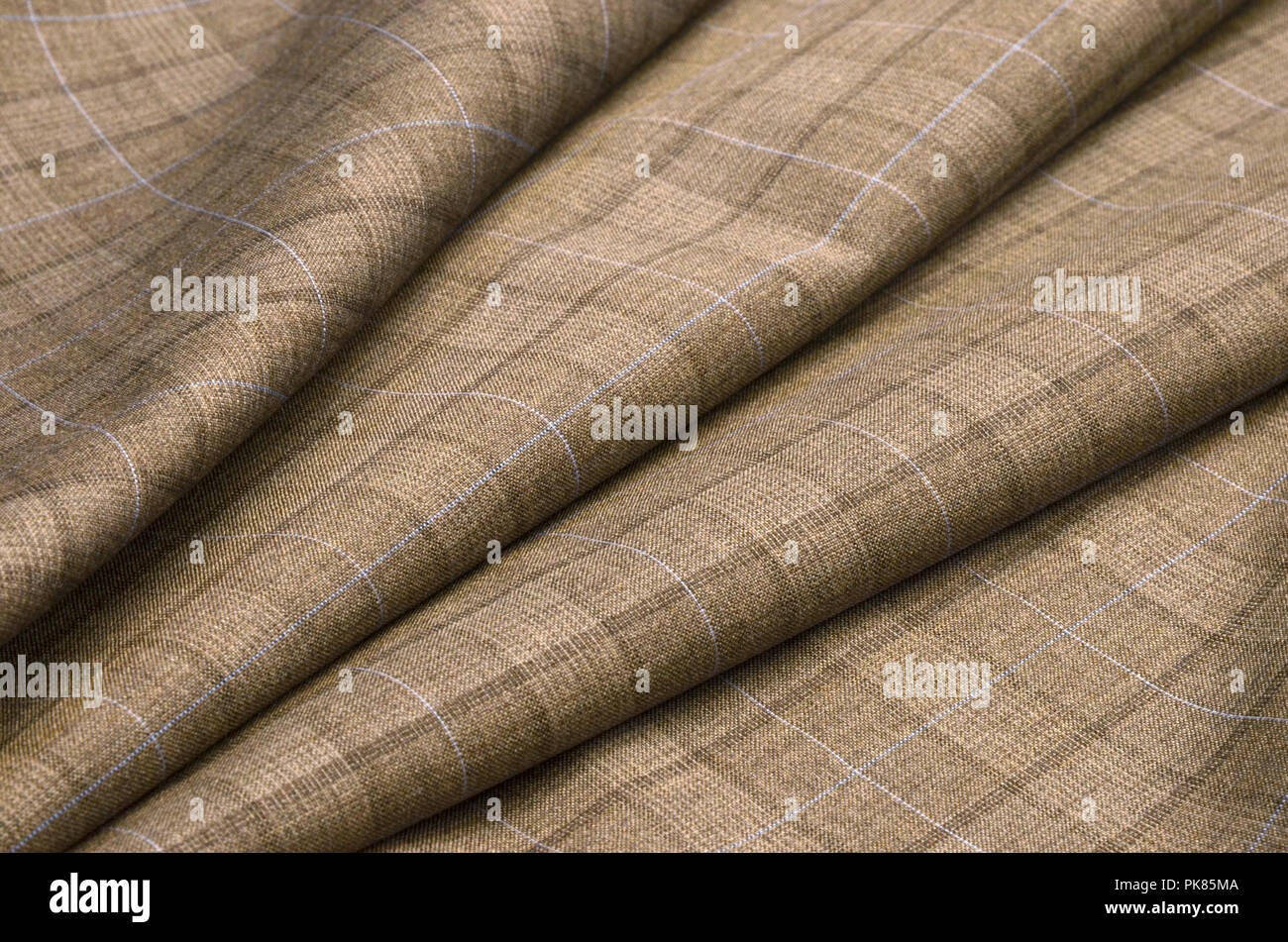 Woolen fabric, costume, brown-blue cage Stock Photo