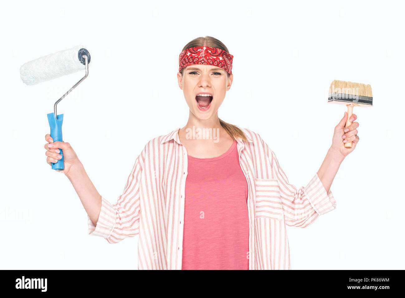 Female painter holding roller brush hi-res stock photography and images ...