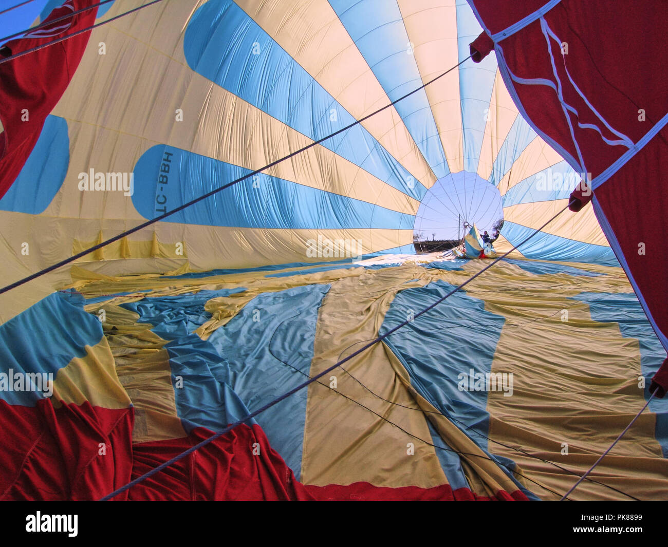 Inside a hot air balloon in Goreme Cappadocia being taken down after an early morning flight Stock Photo