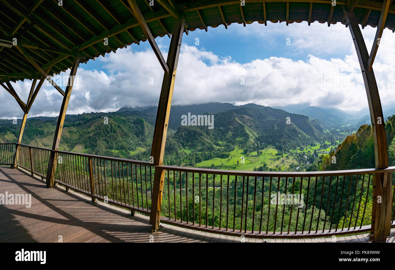 Lookout in Salento to the 'Valle del Corcora' in Colombia Stock Photo