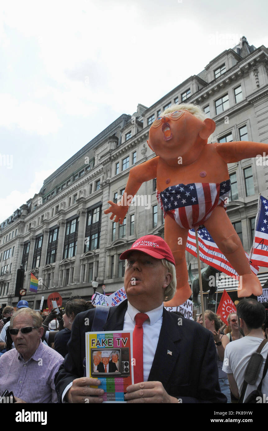 A lookalike US  President, Donald Trump, at the protest against the visit to the UK, of the controversial leader of the free world. Stock Photo