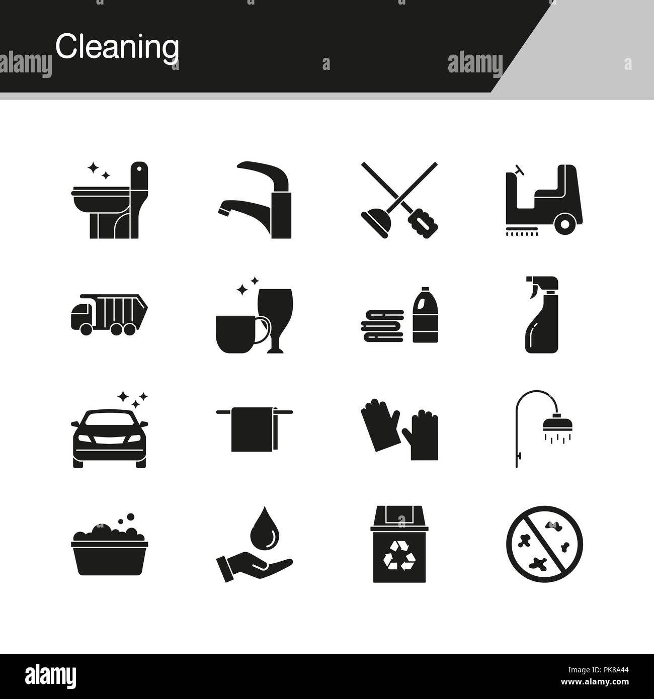 Cleaning icons. Design for presentation, graphic design, mobile application, web design, infographics. Vector illustration. Stock Vector