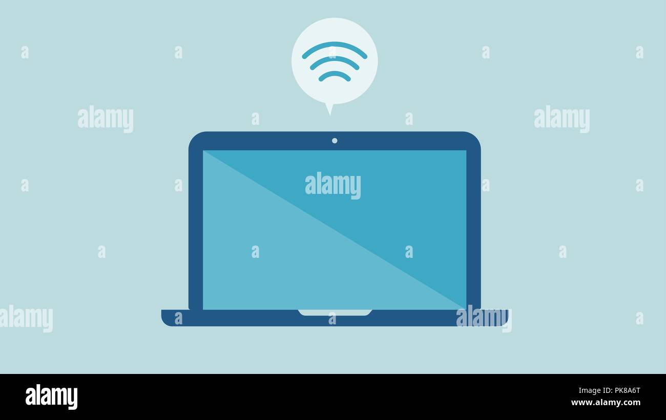 Flat laptop design with internet wifi icon vector.Computer connecting with internet concept. Stock Vector