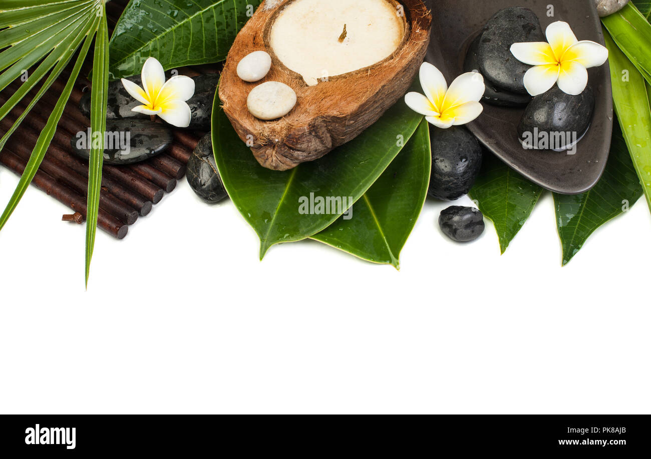 spa welness tropical objects with stones for healthy therapy Stock Photo
