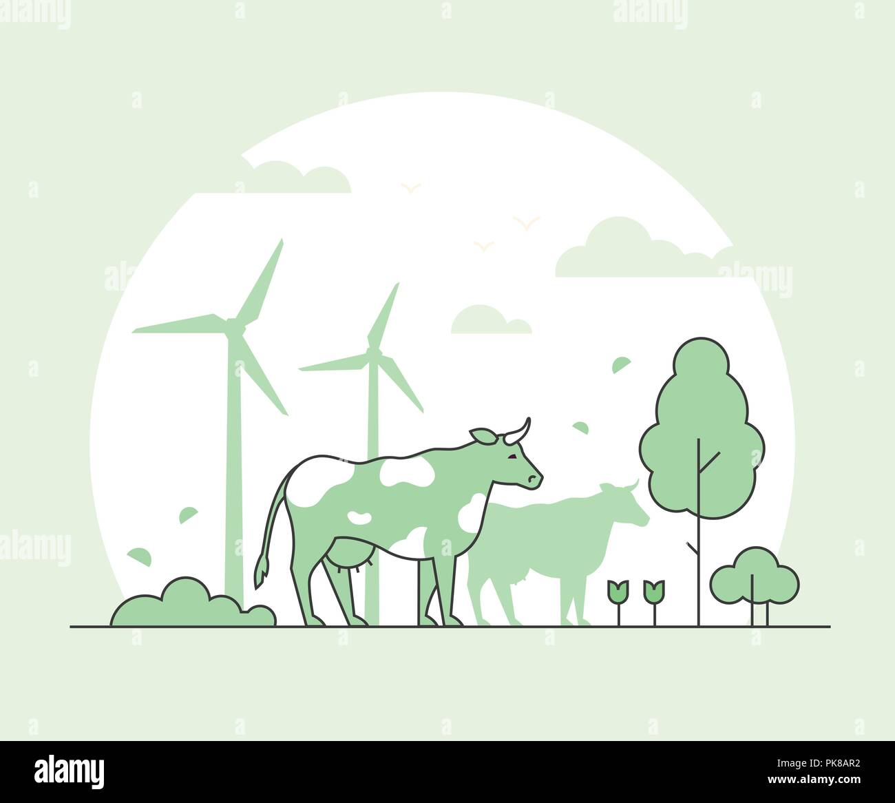Eco farming - thin line design style vector illustration Stock Vector ...
