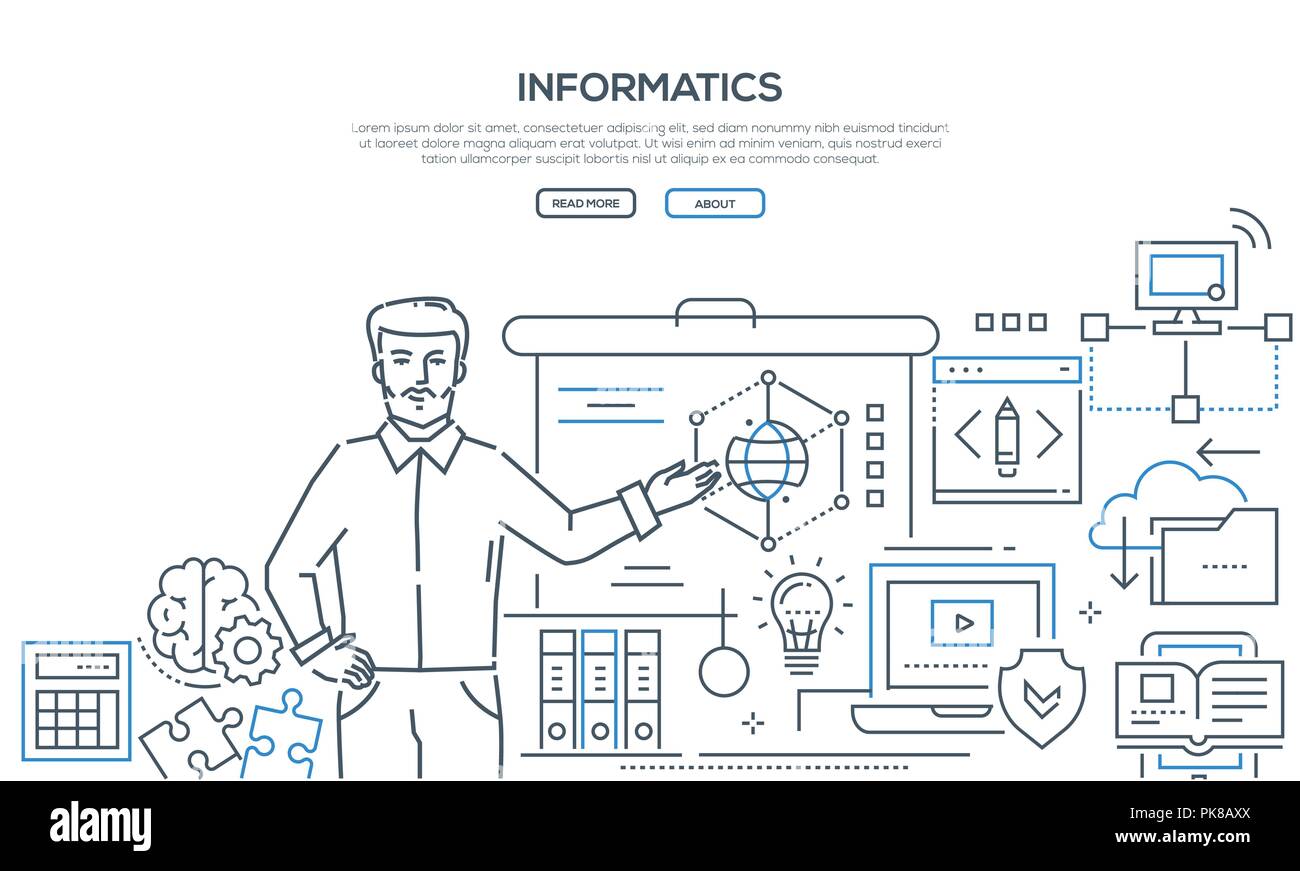 Informatics - modern colorful line design style banner Stock Vector